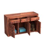 Solid Sheesham Niwar Wood Natural 3 Drawers and 3 Shelves Chest of Drawer, Storage Organizer Sideboard, Kitchen Cabinet, Cupboard Furniture for Bedroom, Living Room, Home & Office - Image 4