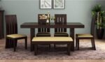 Sheesham Wood 6 Seater Dining Table with 4 Chair 1 Bench for Living Room Home Dining Room Set Furniture (Walnut Finish)