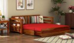 Solid Wood Sofa Cum Bed for Living Room Furniture Wooden Sofa Cum Bed Storage with Foldable (Honey Finish)