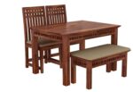 Sheesham Wood 4 Seater Dining Table Set with Chair - Image 2
