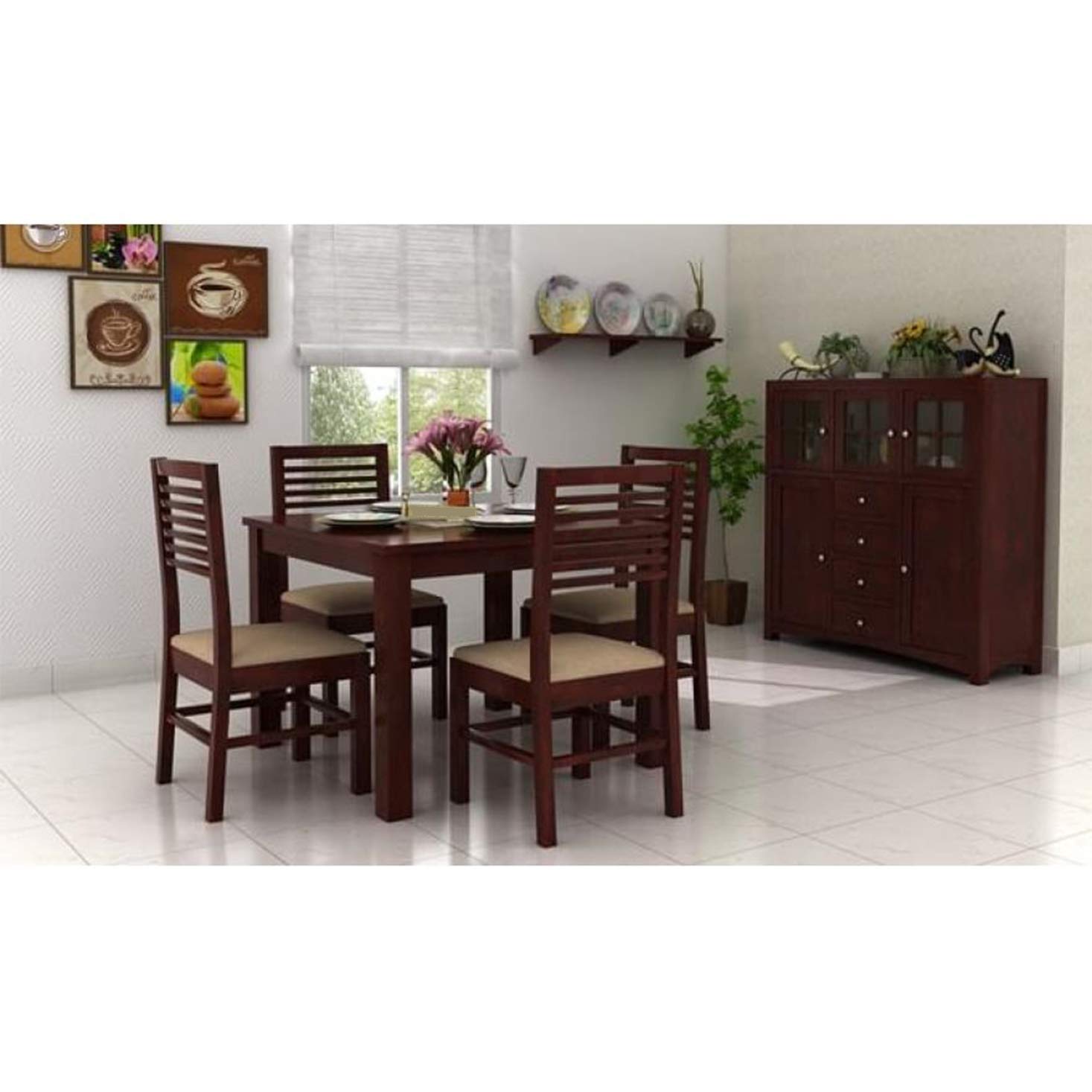 61cwU617AAL._SL1467_.jpg Solid Sheesham Wood Dining Table 4 Seater with Chair Set - Image 1