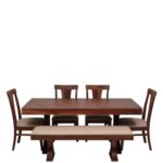 Sheesham Wood 6 Seater Dining Table with 4 Chair 1 Bench for Living Room Home Dining Room Set Furniture (Natural Brown Finish) - Image 2
