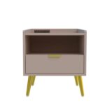 Wooden Bedside Table for Bedroom | Wooden Bed Side Nightstand Lamp Table with 1 Drawers & Open Shelf Storage for Home & Hotels | HDMR Premium Wood & Iron Legs, Light Beige - Image 3