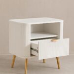 Wooden Bedside Table for Bedroom | Wooden Bed Side Nightstand Lamp Table with 1 Drawers & Open Shelf Storage for Home & Hotels | HDMR Premium Wood & Iron Legs, White (Set of 2) - Image 3