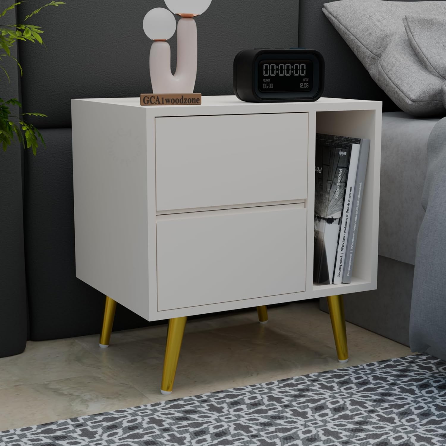 81U8dfV7pNL._SL1500_.jpg Wooden Bedside Table for Bedroom with Drawers & Shelf - Image 1