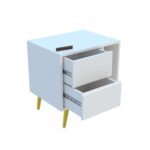 Wooden Bedside Table for Bedroom | Wooden Bed Side Nightstand Lamp Table with 2 Drawers & Open Shelf Storage for Home & Hotels | HDMR Premium Wood & Iron Legs, White Finish - Image 3