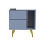Wooden Bedside Table for Bedroom | Wooden Bed Side Nightstand Lamp Table with 2 Drawers & Open Shelf Storage for Home & Hotels |HDMR Premium Wood & Iron Legs,Matte Slate Blue (Pack of 2) - Image 3