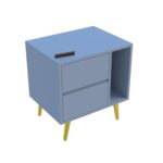 Wooden Bedside Table for Bedroom | Wooden Bed Side Nightstand Lamp Table with 2 Drawers & Open Shelf Storage for Home & Hotels |HDMR Premium Wood & Iron Legs,Matte Slate Blue (Pack of 2) - Image 4