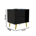 Wooden Bedside Table for Bedroom | Modern Bed Side Nightstand with 2 Drawers & Shelf Storage | Lamp Table for Living Room, Home & Hotels | HDMR Wood with Iron Legs | Black (Set of 2) - Image 2