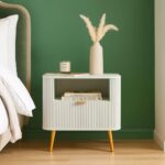 Wooden Bedside Table for Bedroom | Wooden Bed Side Nightstand Lamp Table with 1 Drawers & Open Shelf Storage for Home & Hotels | HDMR Premium Wood & Iron Legs, White