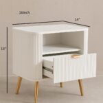 Wooden Bedside Table for Bedroom | Wooden Bed Side Nightstand Lamp Table with 1 Drawers & Open Shelf Storage for Home & Hotels | HDMR Premium Wood & Iron Legs, White - Image 2