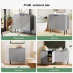 Prism Pattern Wooden Sideboard Cabinet | 2 Door Storage Unit with Metal Legs | Premium HDMR Wood Console Cabinet for Living Room, Kitchen & Dining | DIY Leg Assembly | Grey - Image 3
