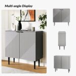 Prism Pattern Wooden Sideboard Cabinet | 2 Door Storage Unit with Metal Legs | Premium HDMR Wood Console Cabinet for Living Room, Kitchen & Dining | DIY Leg Assembly | Grey - Image 6