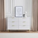 Wooden Chest of Drawers | 6 Drawer Dresser Storage Cabinet for Bedroom & Living Room | Modern Sideboard Console Table | Multipurpose Organizer | Premium HDMR Wood & Iron, White & Golden
