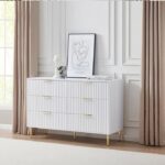 Wooden Chest of Drawers | 6 Drawer Dresser Storage Cabinet for Bedroom & Living Room | Modern Sideboard Console Table | Multipurpose Organizer | Premium HDMR Wood & Iron, White & Golden - Image 2