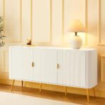 Wooden Sideboard Cabinet for Living Room | Side Board Crockery Cabinet with 3 Doors Storage for Dining, Drawing and Home Office | HDMR Premium Wood & Iron | Warm White