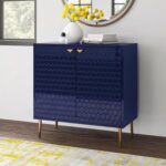 Hexagon Pattern Wooden Sideboard Cabinet | 2 Door Storage Unit with Metal Legs | Premium HDMR Wood Console Cabinet for Living Room, Kitchen & Dining | DIY Leg Assembly | Blue