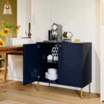 Hexagon Pattern Wooden Sideboard Cabinet | 2 Door Storage Unit with Metal Legs | Premium HDMR Wood Console Cabinet for Living Room, Kitchen & Dining | DIY Leg Assembly | Blue - Image 2