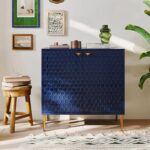 Hexagon Pattern Wooden Sideboard Cabinet | 2 Door Storage Unit with Metal Legs | Premium HDMR Wood Console Cabinet for Living Room, Kitchen & Dining | DIY Leg Assembly | Blue - Image 3