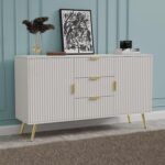 Wooden Sideboard Cabinet for Living Room | Side Board with 3 Drawers & 2 Doors Cabinet Storage for Dining, Drawing and Home Office | HDMR Premium Wood & Iron | White & Golden