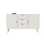 Wooden Sideboard Cabinet for Living Room | Side Board with 3 Drawers & 2 Doors Cabinet Storage for Dining, Drawing and Home Office | HDMR Premium Wood & Iron | White & Golden - Image 3