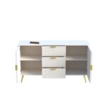 Wooden Sideboard Cabinet for Living Room | Side Board with 3 Drawers & 2 Doors Cabinet Storage for Dining, Drawing and Home Office | HDMR Premium Wood & Iron | White & Golden - Image 4