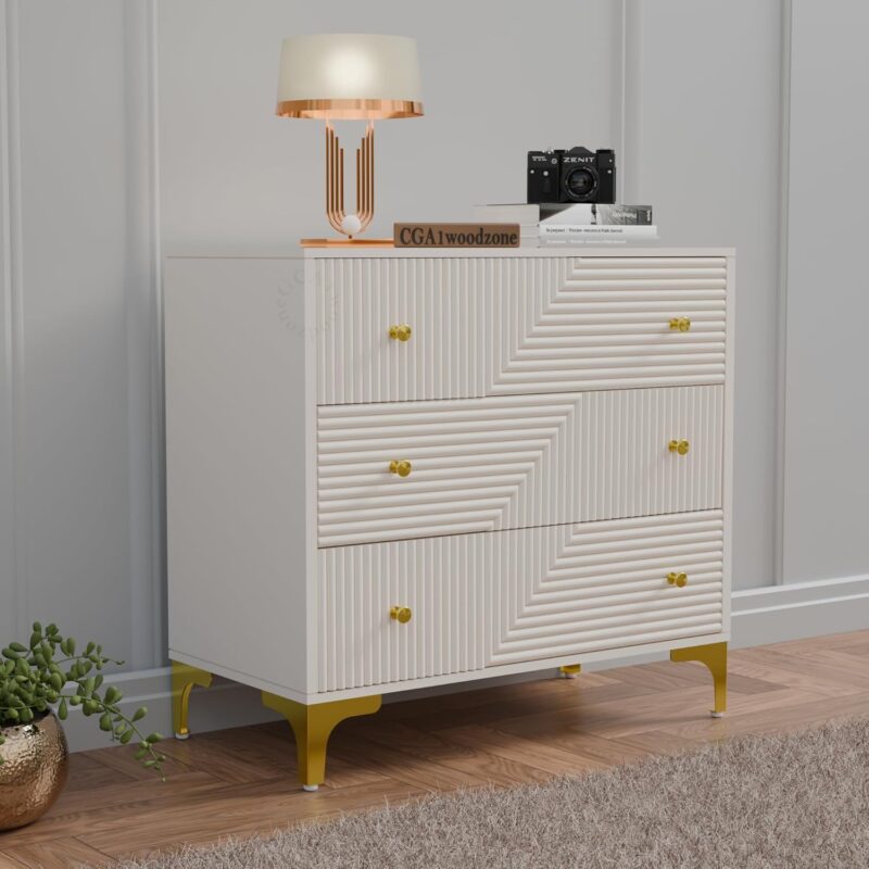 GCA1 Woodzone 3 drawer wooden chest of drawers warm white textured finish