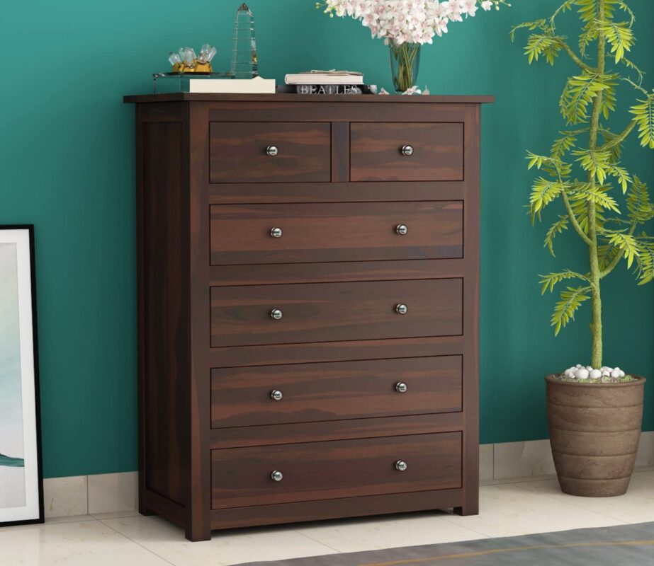 sheesham wood console cabinet walnut finish 6 drawers
