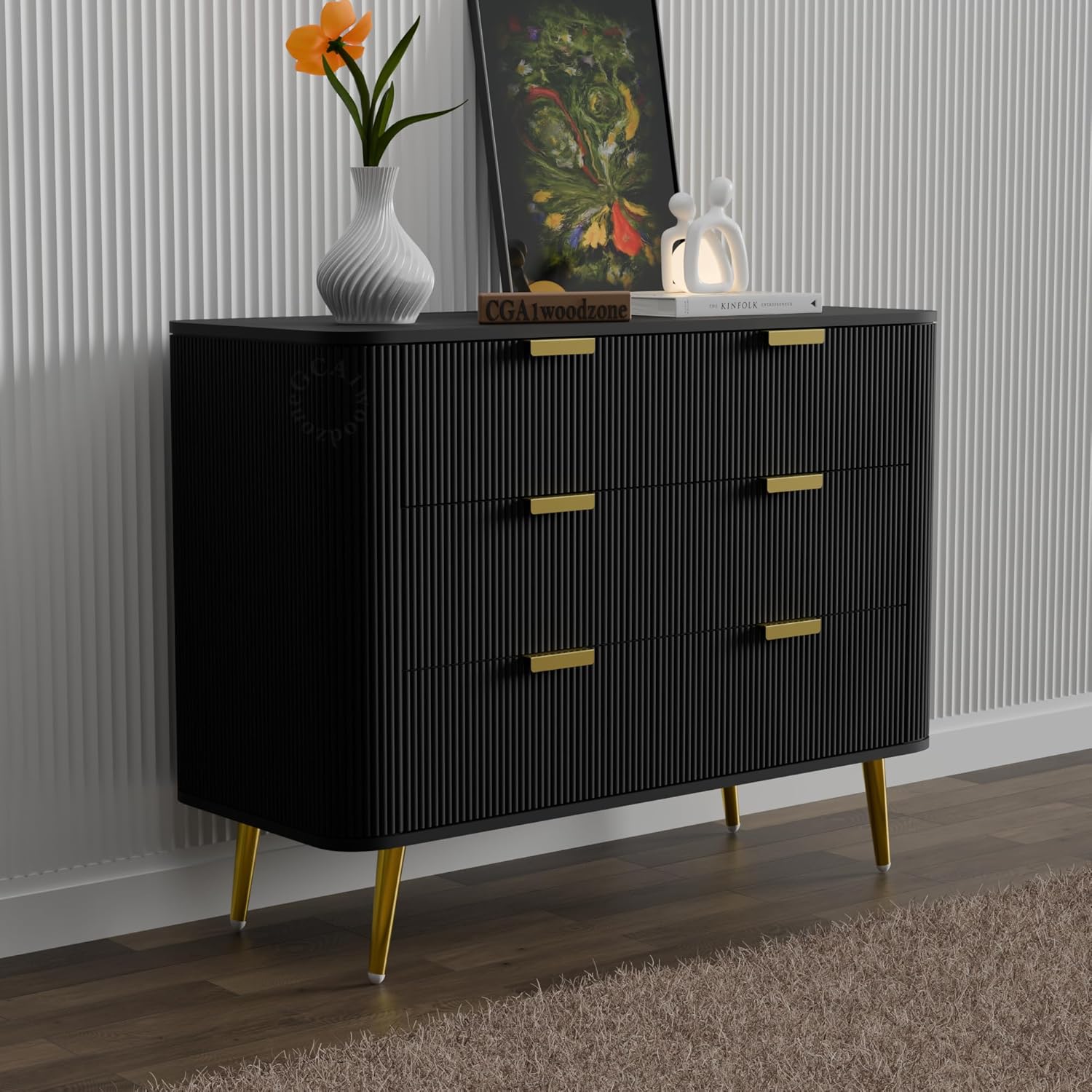 81WmpmDDWnL._SL1500_.jpg GCA1 WOODZONE Wooden Chest of Drawers | 3 Drawers Dresser - Image 1