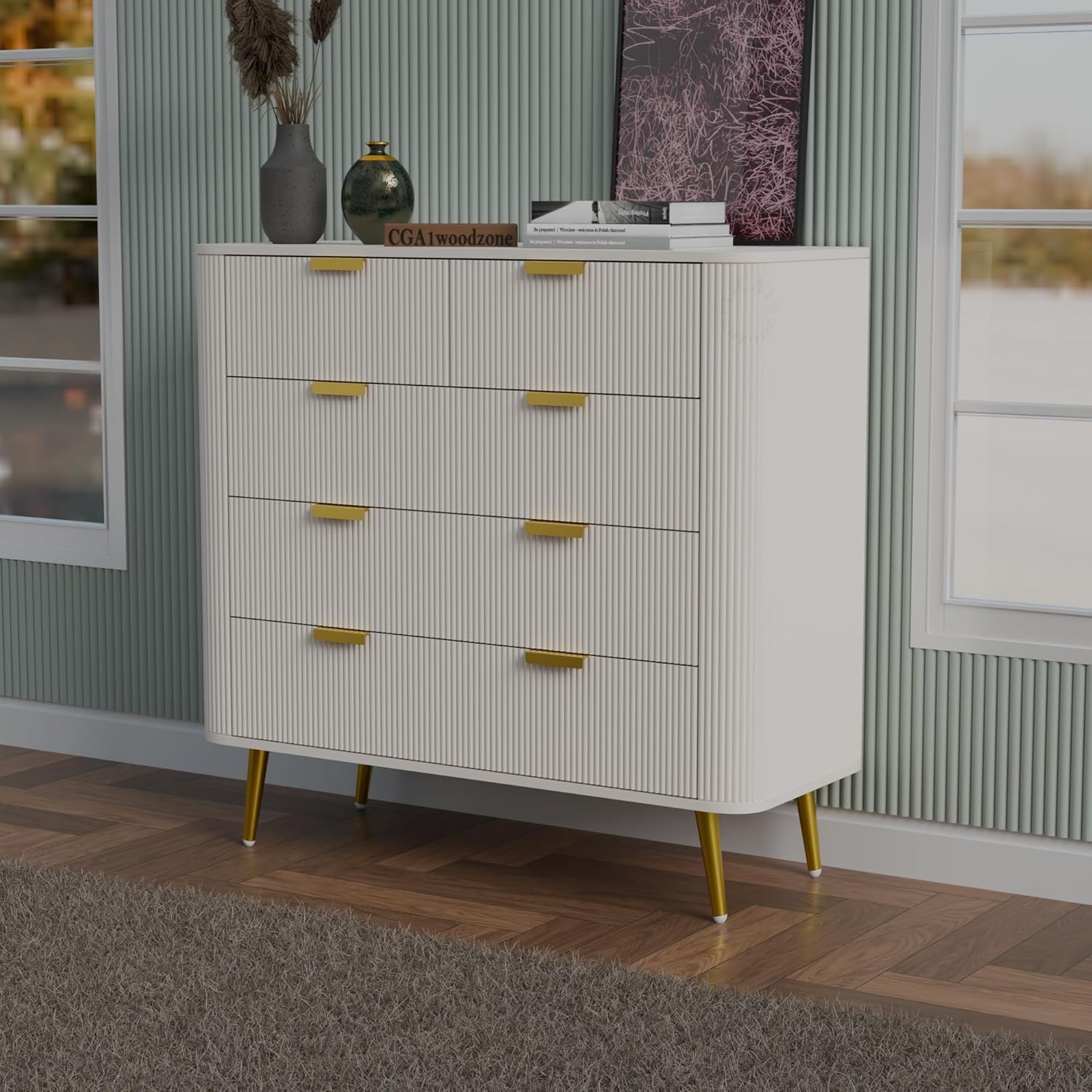 71FxsgIo4XL._SL1500_.jpg GCA WOODZONE Wooden Chest of Drawer | Warm White - Image 1
