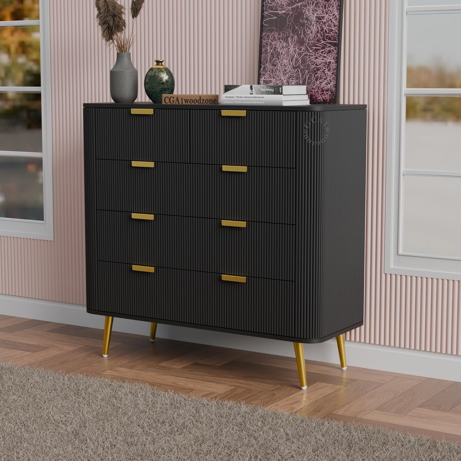81grTNR-9oL._SL1500_.jpg GCA WOODZONE Wooden Chest of Drawers with 5 spacious drawers - Image 1