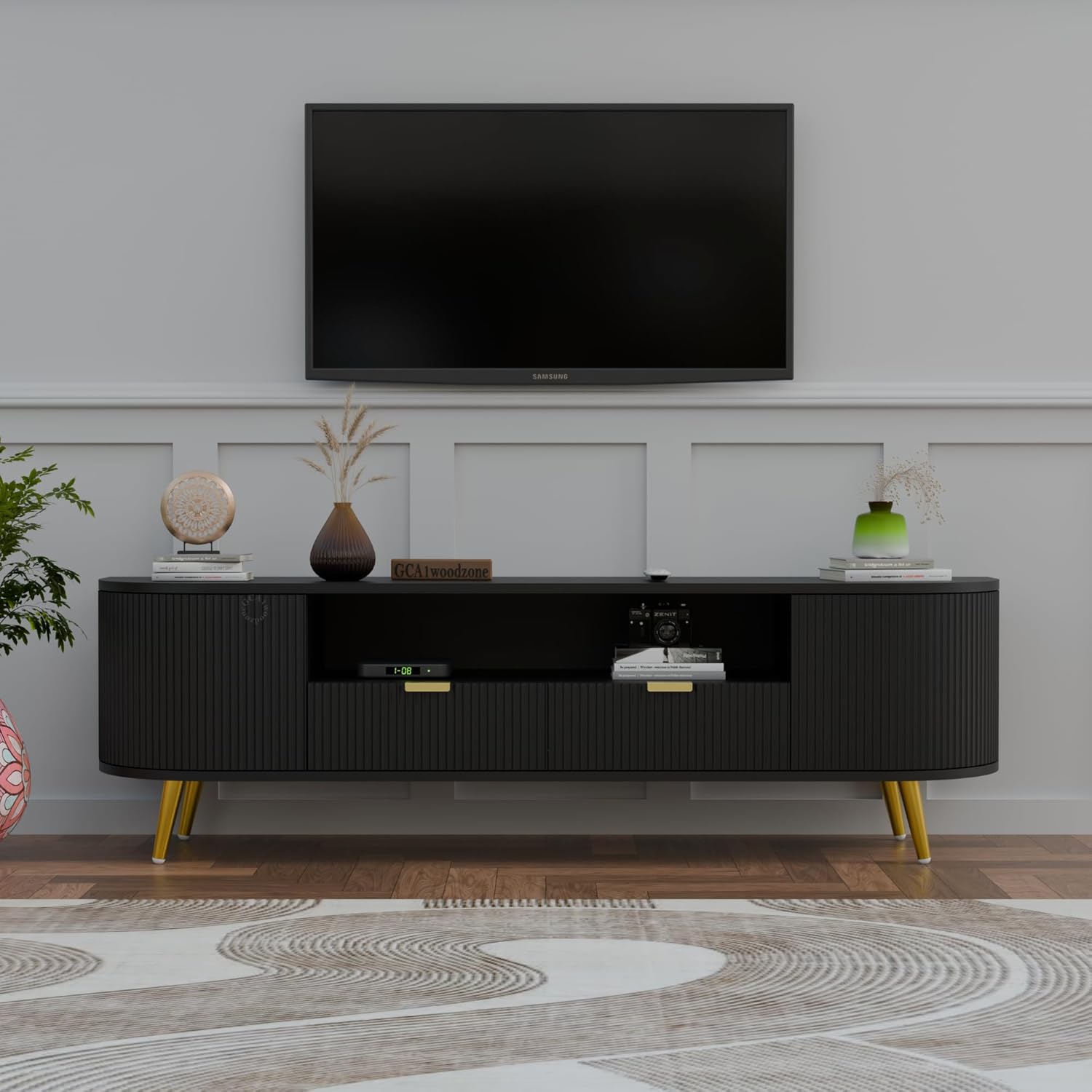 71fjT7qH33L._SL1500_.jpg GCA WOODZONE Wooden TV Unit with 2 Doors Drawers for Living Room | - Image 1