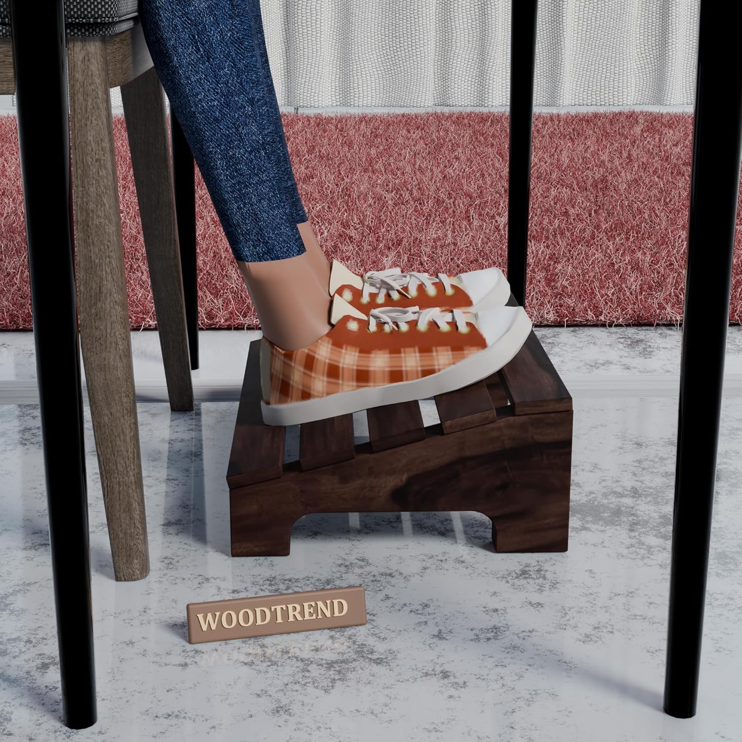 91uDMILF8VL._SL1500_.jpg WOODTREND Solid Sheesham Wooden Footrest (Walnut Finish) - Image 1
