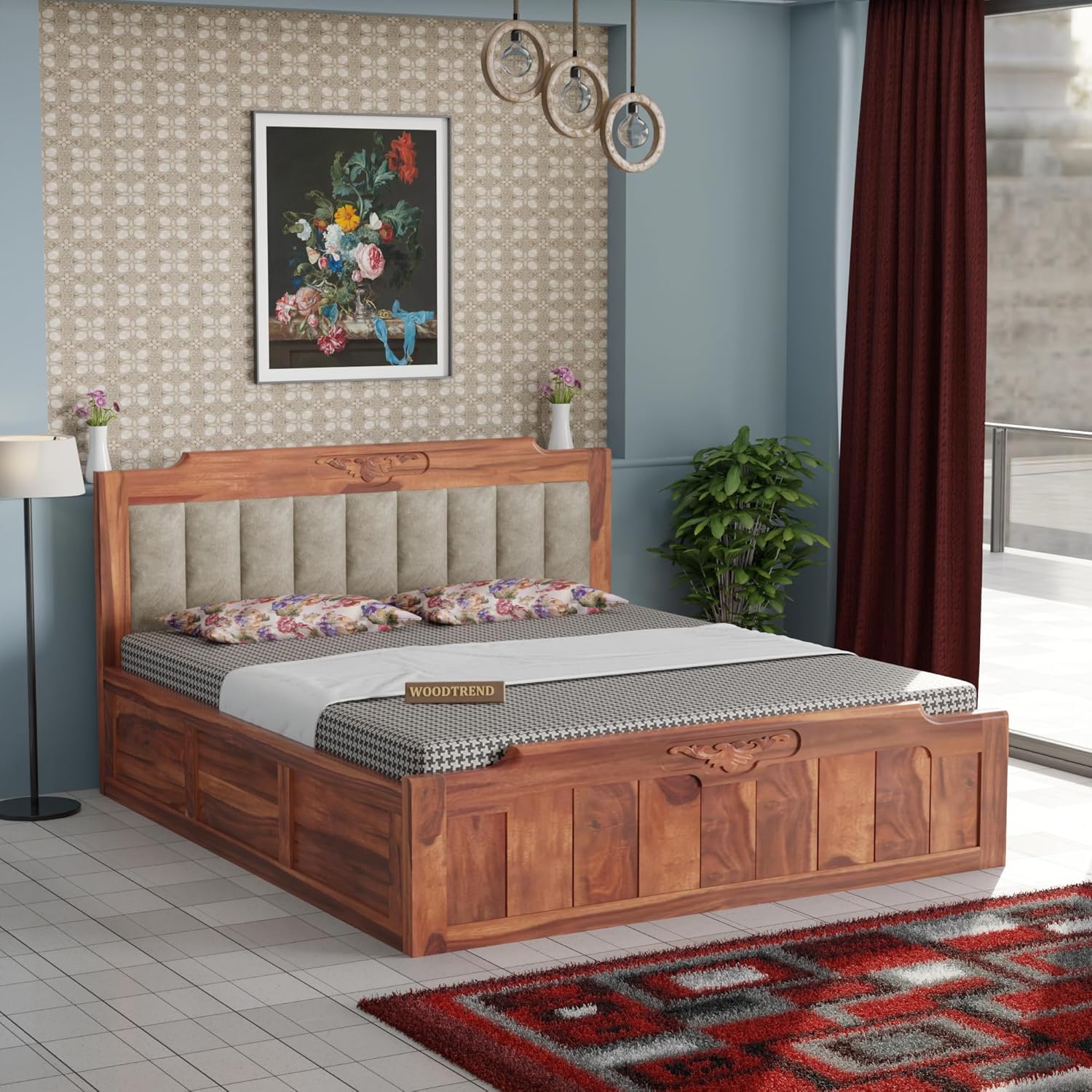 81aYmgowcaL._SL1500_.jpg WOODTREND Solid Sheesham Wood Queen Size Bed with Storage | Natural Finish - Image 1