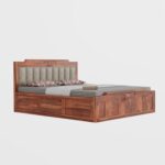 WOODTREND Solid Sheesham Wood Queen Size Bed with Storage | Natural Finish - Image 3