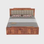 WOODTREND Solid Sheesham Wood Queen Size Bed with Storage | Natural Finish - Image 4