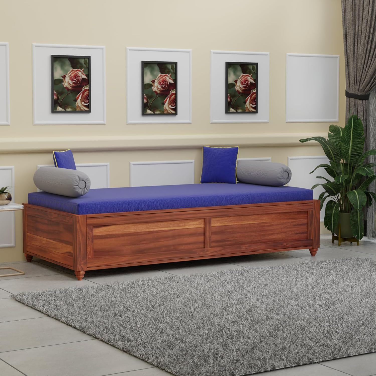 81DKvS6GSQL._SL1500_.jpg WOODTREND Solid Sheesham Wood Diwan Bed with Storage | 3 Seater - Image 1