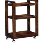 Bar Trolley Wooden | Solid Wood Bar Trolley | Folding Bar Serving Service Trolley | Style Rolling Storage Cabinet Trolley for Kitchen Bar Dining Room | Provincial Teak Finish