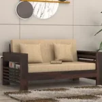 Wood Side Cup Stand Sofa Set 2 Seater Living Room Sheesham Wood Home Office Furniture | Without Pillow| Hall Sofa Set (Walnut)