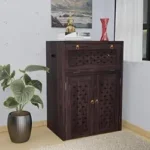 Home Furniture Solid Sheesham Wood Inverter Battery Cabinet Unit Wooden Cabinet Storage Shelves, Walnut Finish