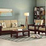 Solid Sheesham Wood Sofa Set 5 Seater Furniture, Wooden 5 Seater Sofa Set (3+1+1), Teak Wood Sofa Set Furniture | Home Living Room with Cushions (Mahogany Finish) - Brown