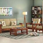 Tulsi Art WOODTREND Solid Sheesham Wood Teak Wood 5 Seater Sofa Set - 3+1+1 with Cushions (Teak Finish, Beige)