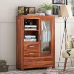 Wood Book Shelf for Home Library || Wooden Bookshelf Cabinet with Glass and Drawer Storage || Book Shelf with Door,Honey