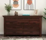 Sheesham wood chest of drawers for bedroom storage, walnut finish