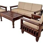 Tulsi Art WOODTREND Solid Sheesham Wood 5 Seater Furniture Sofa Set with Cushions (3+1+1, Brown, Teak Finish)