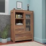 Wood Book Shelf for Home Library || Wooden Book Shelf Cabinet with Glass Door Drawer Storage || Home Furniture Kitchen Cabinet Crockery Unit || Bookcase,Natural Finish