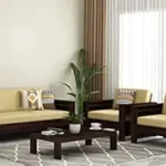 Wooden Sofa Set 5 Seater Living Room |Home Office Furniture | Without Pillow | Walnut Finish