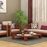 Sheesham Wood Wooden 5 Seater Sofa Set Home Living Room | Solid Wood Sofa Set 3+1+1 | Sheesham Wood Furniture Sofa Set | Without Pillow | Cream Cushions| Honey Finish