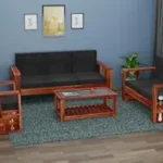 Home Furniture Sofa Set Wood Sofa Set 6 Seater for Living Room | SofaSet 3+2+1 | Without Pillow | 6 Seater,Honey Finish