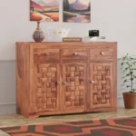Solid Sheesham Wood Sideboard Cabinet with 3 Drawer and 3 Door Storage for Living Room Home and Office (Natural Finish)